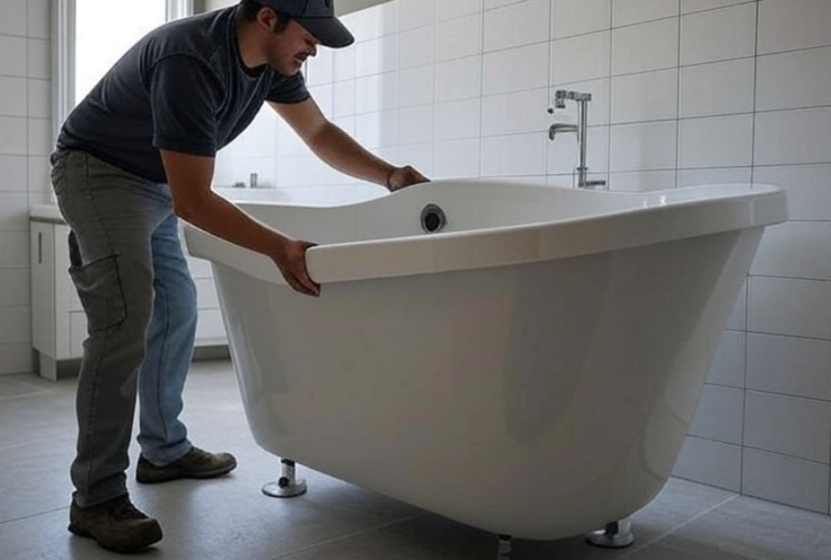 installer une baignoire îlot contre un mur