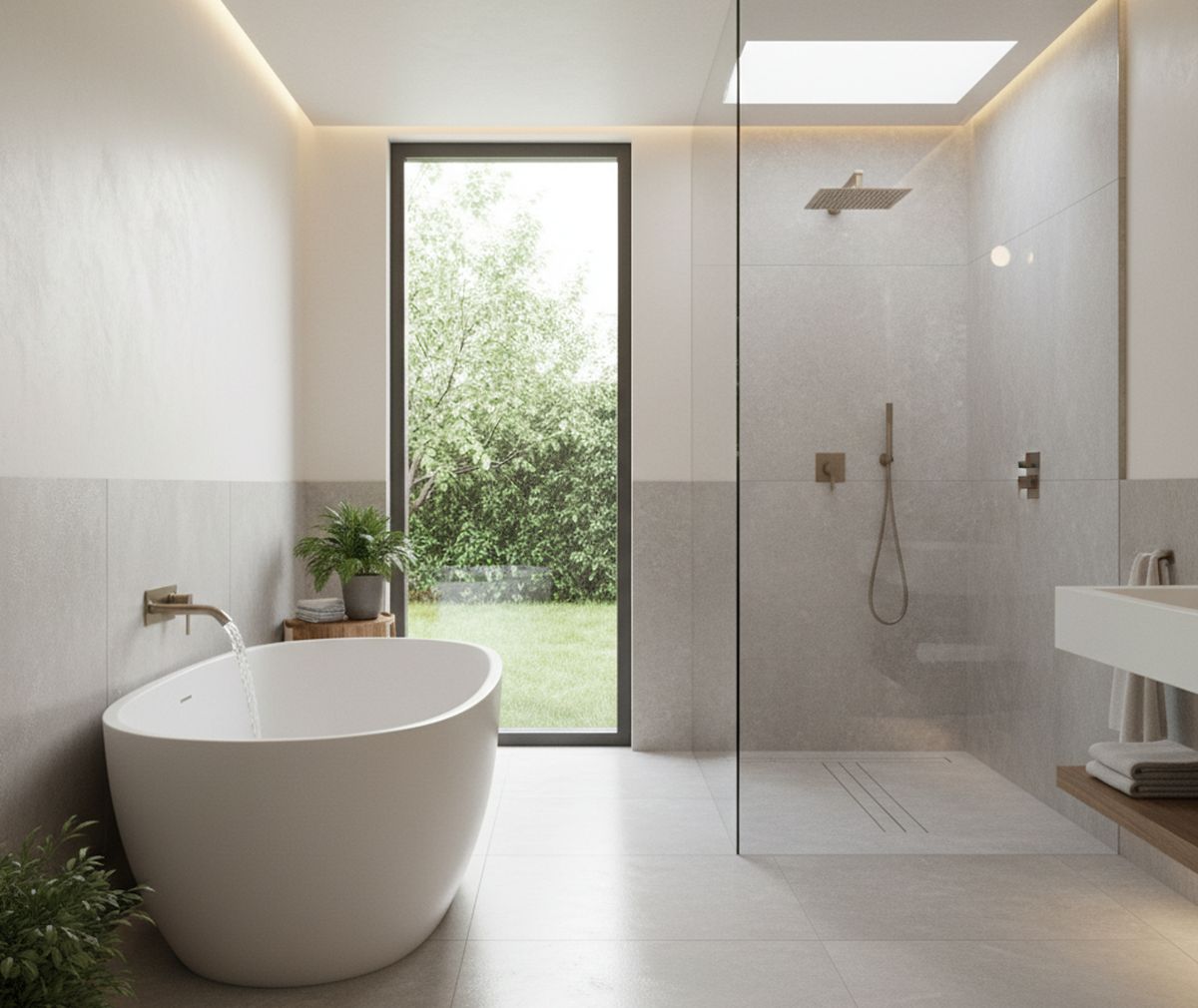 baignoire et douche en enfilade